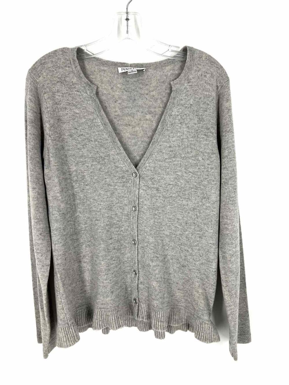 Pendleton Size S Gray Flounce Cashmere Designer Cardigan
